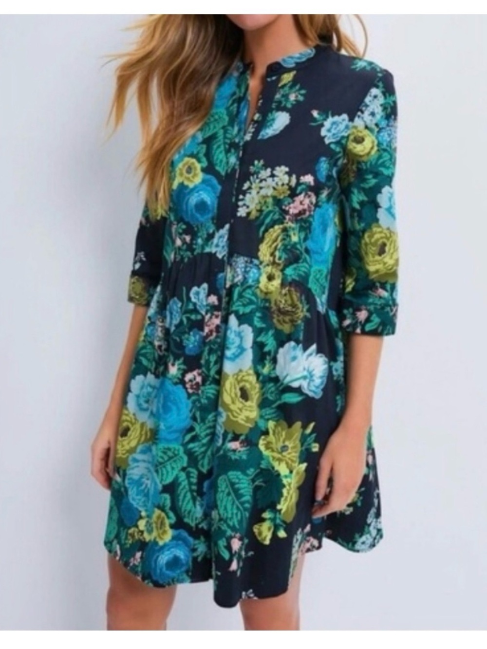Tuckernuck Verdant Floral Royal Shirt Dress Black Bouquet Floral BNWT